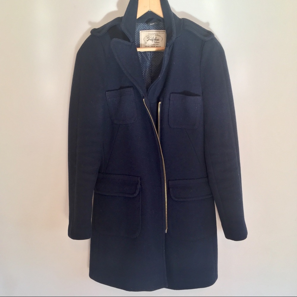 Zara Trafaluc Navy Zipper Coat, Size XS